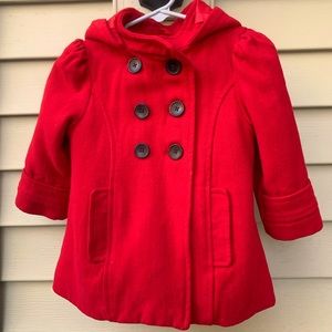 Red Wool Button Up Coat | Holiday Christmas Dress Jacket